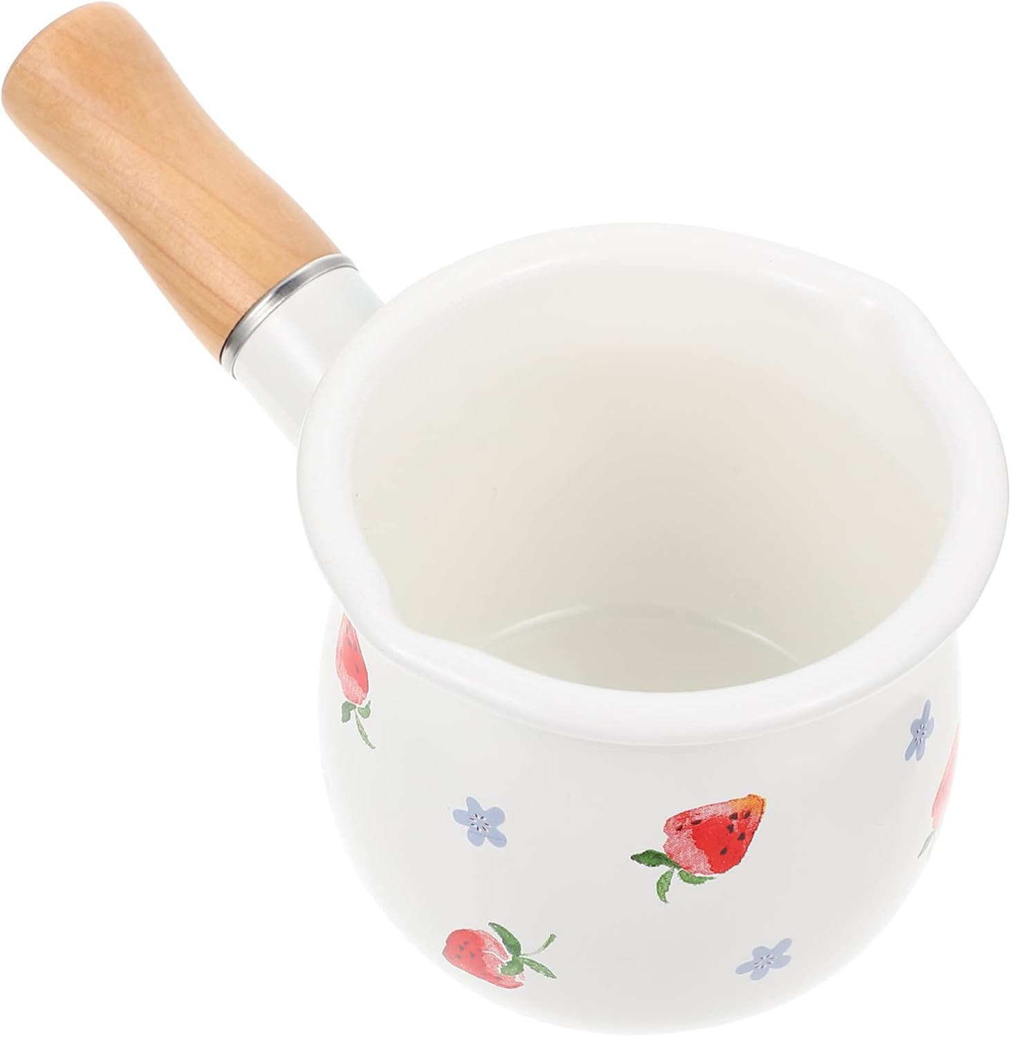 Butter Warmer Pot Enamel Milk Pot Small Sauce Pan Food Cooking Pot Milk Warmer Pot Cookware with Wooden Handle for Heating Smaller Portions(Assorted Color 1)