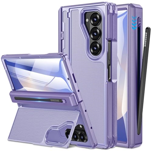 NINKI for Samsung Z Fold 6 Case with S Pen Holder & Hidden Kickstand, Built in Screen Protector Hinge Shockproof Hard Phone Cover for Samsung Galaxy Z Fold 6 Case with Slim S Pen Slot & Stand – Purple