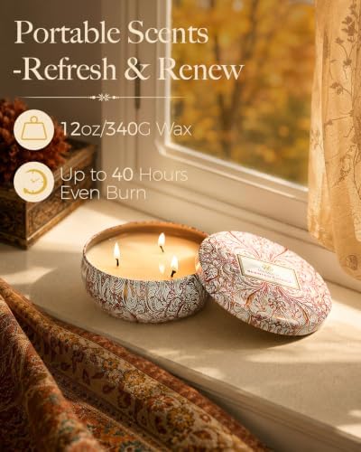 M&SENSE Pumpkin Apple Pie Scented Candles,3 Wick Soy Candles for Home Scented, 12oz Travel Aromatherapy Candle for Stress Relief, 40 Hour Burn Time - 3