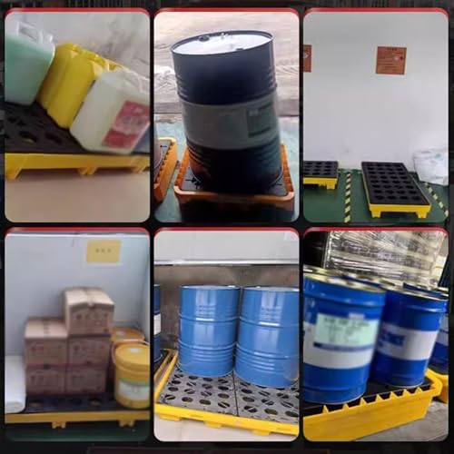 Modular Spill Containment Pallet with Drain - Leak-Proof Yellow & Black Polyethylene Tray Stackable Liquid Storage Solution 66X36X12Cm 660Kg Capacity for Hazardous Materi,