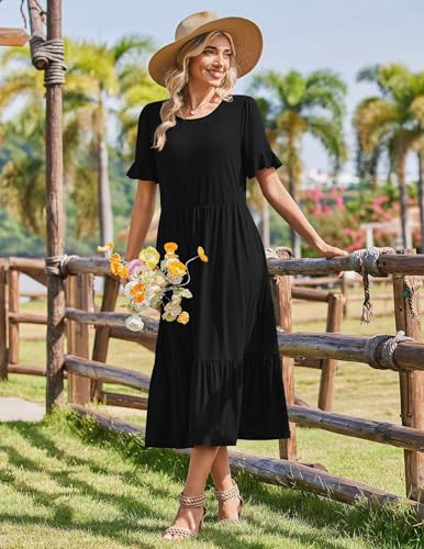 Image of Zeagoo Womens Summer Dresses 2026 Casual Midi Dress Flowy Sundress Ruffle Short Sleeve Tiered Dresses A Line Boho Dress