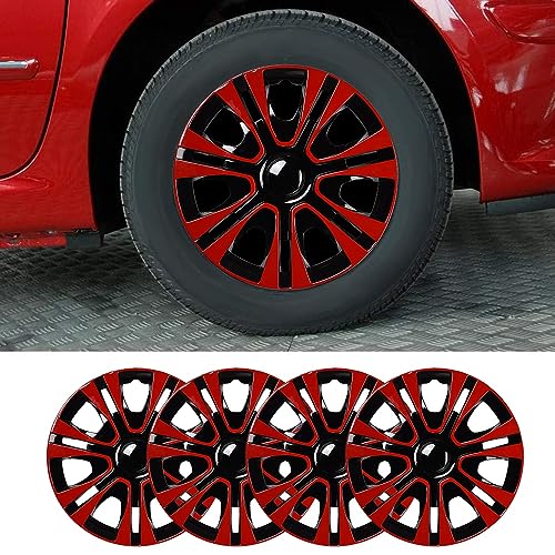 Image of Red Hubcap Wheel Cover Replacement Kit 15 inch Hub Caps Wheel Rim Cover Car Exterior Accessories Pack of 4, 15 Inches
