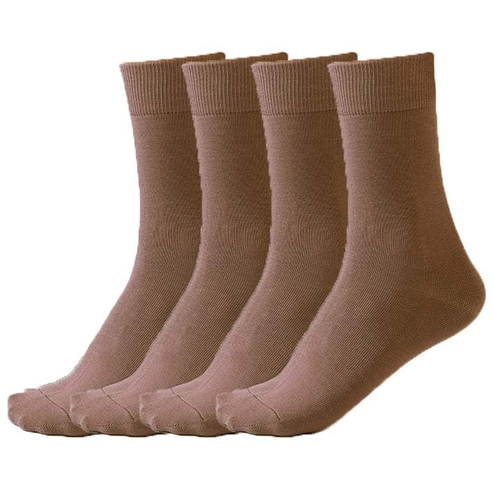 Men's Formal Brown Cotton Socks, Mid-Calf Length, Plain Solid Design, Pack of 4 Pairs-image-26