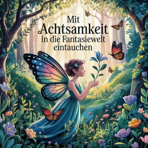 Mit Achtsamkeit in die Fantasiewelt eintauchen :: Ein Malbuch für Erwachsene mit 50 Fantasiereichen Ausmalbilder wie Vögel, Schmetterlinge, Blumen und Blumenfeen..