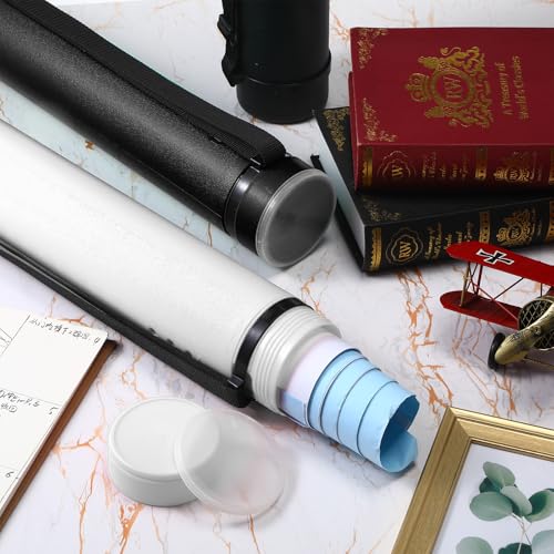 Image of Yahenda 6 Pcs Expandable Poster Tubes Bulk, 24 inch- 40 inch Extendable Blueprint Tube with Shoulder Strap Waterproof Portable Durable Round Cases for Drawing, Poster, Office Bulk Supply(Black, White)