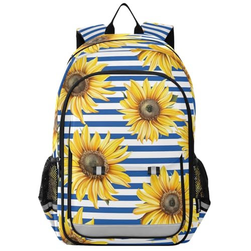 Sac à dos ordinateur portable enfants tournesols bleu rayé B99 pour collège et lycée