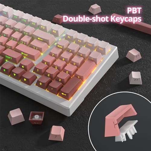 Image of PBT Gradient Pink Keycaps Side Printed Set Shine Through Cherry Profile Double Shot Custom Minimalist Style for Mechanical Keyboard (Blush)