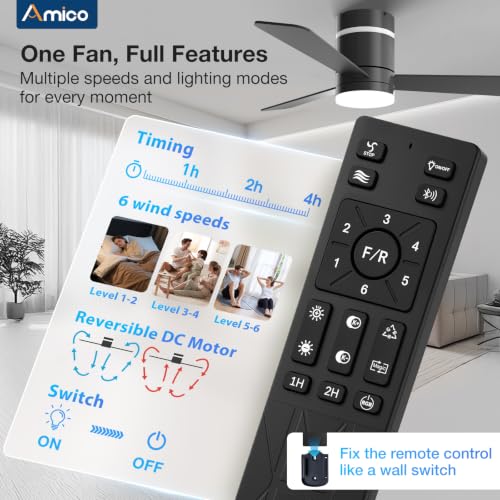 Image of Amico 42 Inch RGB Ceiling Fans with Lights, Low Profile, app /Remote, Black