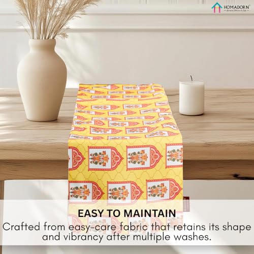 Image of HOMADORN Premium Digital Printed Table Runner - Double Layered Durable Fabric, Elegant Dining & Coffee Table Decoration, Fade-Resistant Prints, Easy Care (13X60 Inches ( 4 Seater), Festive Marigold)