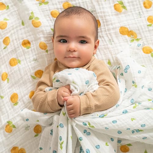 Image of aden + anais Boutique Organic Swaddle Blanket 4-Pack - 100% Organic Cotton Muslin, Large, Soft, Breathable Receiving Blankets for Infants - Lightweight Multi-Use Baby Swaddles, Fresh Fruit