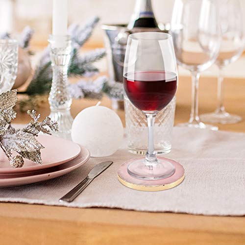 Natural Rose Quartz Coasters Set Of 4,Pink Round Agate Coasters For Drinks,Gemstone Geode Decor With Golden Edge Home Bar Decor Gifts Pink Stone Coasters For Coffee Table #TOP1