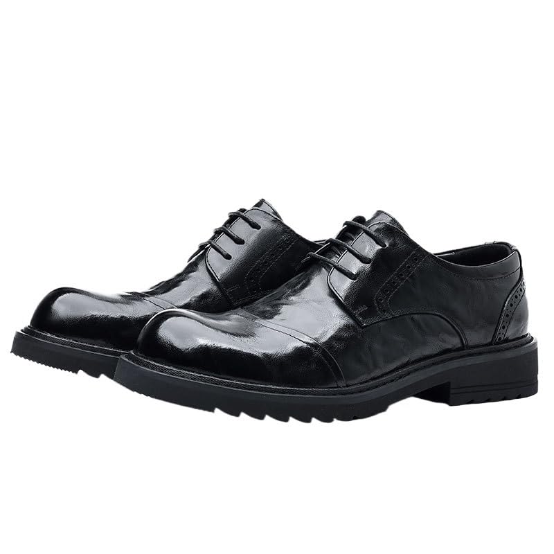 Men's Dress Sneakers Casual Oxford Lace Up Formal Shoes Retro Round Toe Comfortable Lug Sole Non-Slip Lace-Up Shoes Business Work Shoes for Men