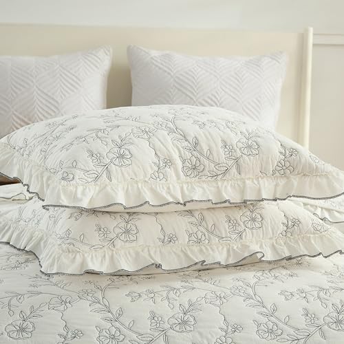 MarCielo 3-Piece 100% Cotton Bedspread Lightweight Quilt Coverlet Embroidery Farmhouse Bedding Set (Floral,King (106" X 98"))