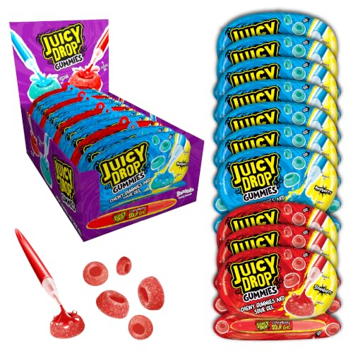 Bazooka Candy Brands Juicy Drop Gummies Sour Sweets in Bulk Strawberry & Raspberry 57 g Pack of 12