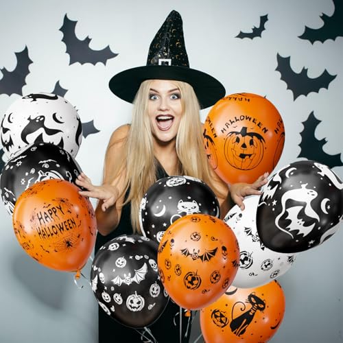 Oumuamua 60PCS BLACK AND ORANGE PRINTED BALLOONS Halloween Party Balloon Decorations thumb #4