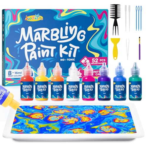JUPITEARTH Water Marbling Paint for Kids 8 Colours Arts and Craft Kits for Kids Creative Art Supplies for Kids Aged 35 48 812 DIY Marbling Paint for Craft Projects Birthday & Christmas Gifts