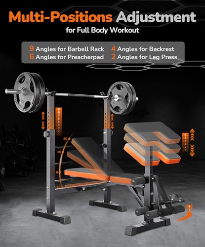 Image of Multi-Function All in 1 Weight Bench Set - Multi-Positions Heavy Duty Weight Lifting Sit Up Bench Workout Benchs Folding Bench Press for Home Gym