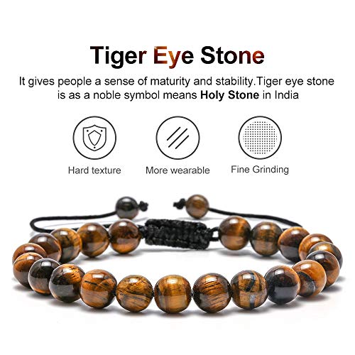 Mens Tiger Eye Bracelet Gifts - 8Mm Tiger Eye Lava Rock Stone Mens Anxiety Bracelets, Stress Relief Adjustable Tiger Eye Bracelet Mens Gifts Gandpa Gifts Grandfather's Gifts For Father #TOP3
