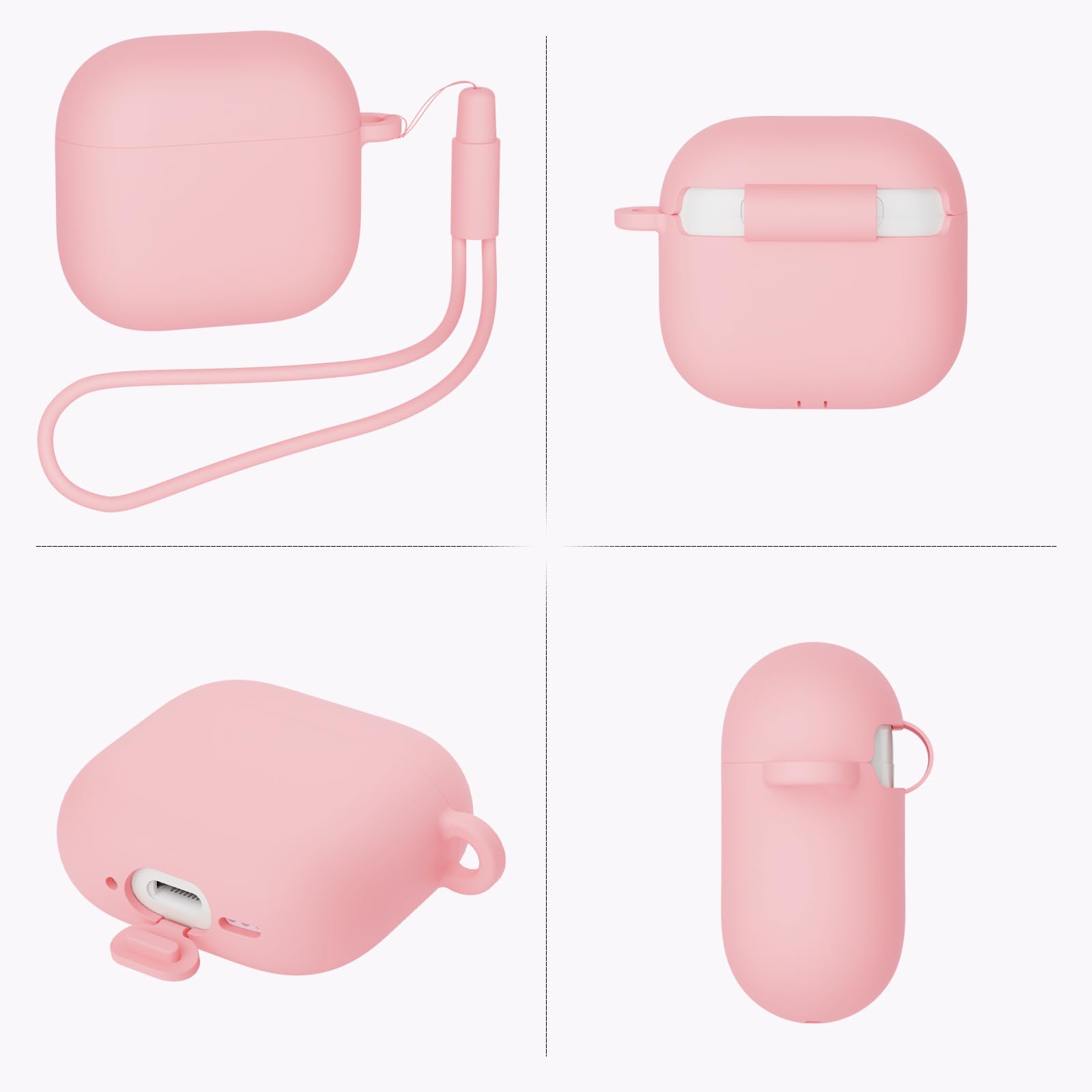 Custodia Silicone Per AirPods 4 2024 - Con Kit Pulizia, LED Frontale, Antishock, Colore Rosa