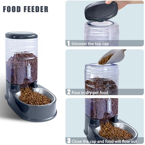 Cats Dogs Automatic Food Feeder and Water Dispenser Set 3.8L with Stainless Steel Bowl - Image 6