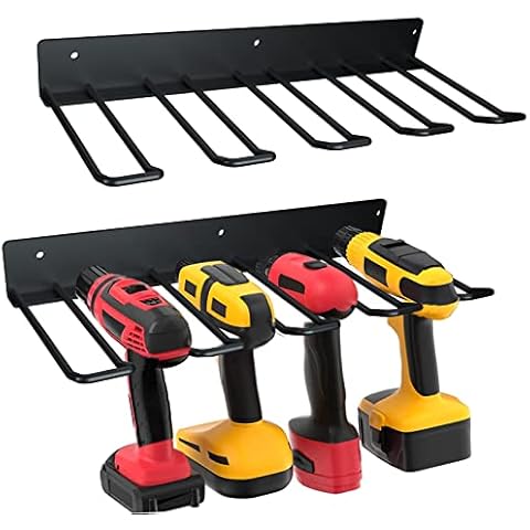Muasdae Electric Drill Storage Rack, 2PCS Heavy Duty Metal Wall Mounts, Holds 4 Drills, Compact Storage for Garage or Workshop Cover