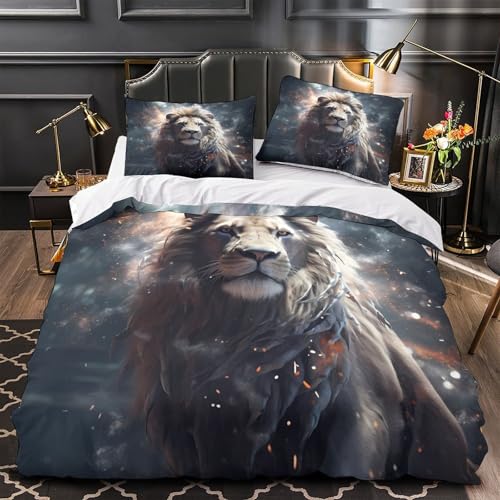 Parure de lit lion 135x200cm en microfibre supérieure résistante et super douce - 2