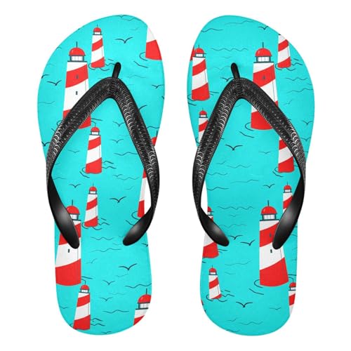Seagull Lighthouse Blue Flip Flops for Beach Thong Sandals Anti-slip Lightweight Beach Slippers for Summer Outdoor Travel