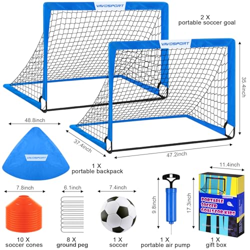 Image of Kids Soccer Goals for Backyard Set - 2 of 4' x 3' Portable Soccer Goal Training Equipment, Pop Up Toddler Soccer Net with Soccer Ball, Soccer Set for Kids and Youth Outdoor Games, Sports, Play