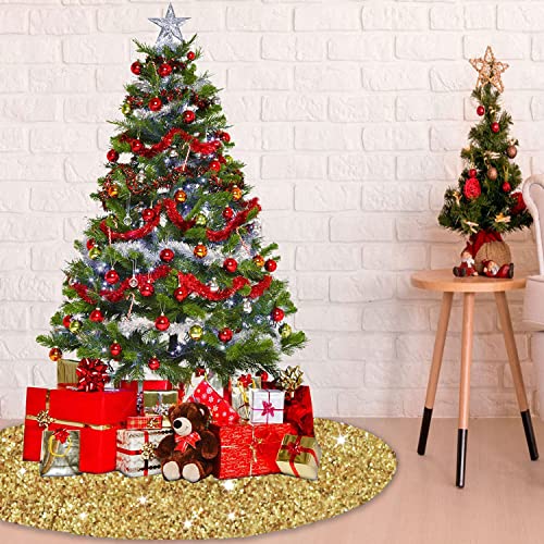Modfuns Gold Christmas Tree Skirts 36 Inches Sequence Christmas Tree Skirt Embroidered Christmas Tree Mats Farmhouse Round Merry Christmas Tree Skirt For Christmas Halloween New Year Birthday Ornament #TOP6