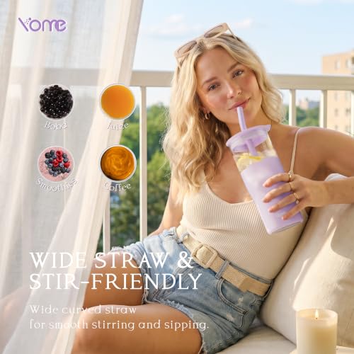Image of YOME 20oz Light Purple Insulated Glass Tumbler with Lid & Straw for Women Gift | Stainless Steel Iced Coffee Cup | Keep Drinks Cold |Cupholder Friendly |Ideal for Iced Coffee, Smoothies & Boba