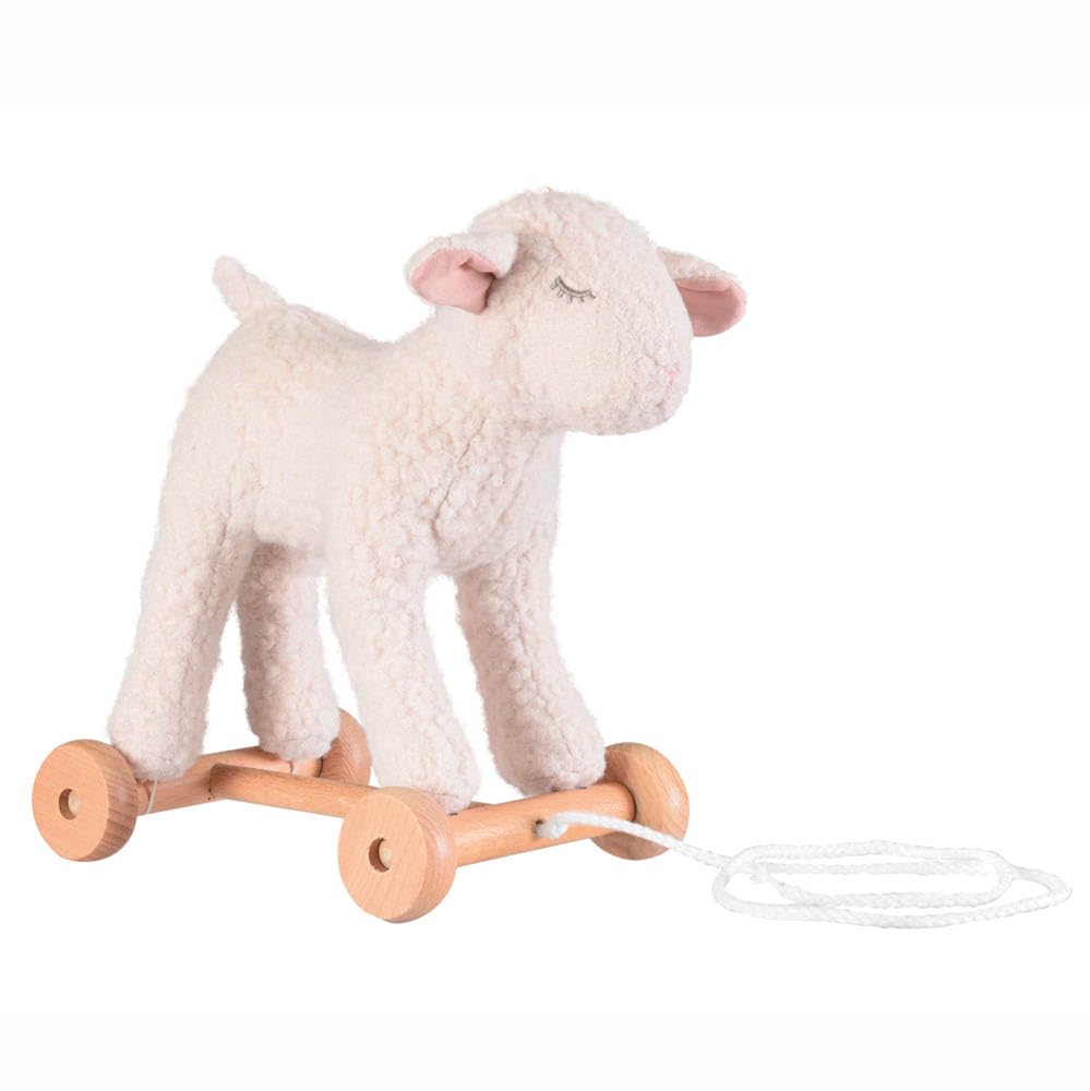 Egmont Toys Pull-Along Toys - 4 Plush Toy Models to Pull After You (Dog Eliot, Bear Raoul, Sheep Mary, Bear Walter), Wooden Wheels & Soft Plush, from 12 Months (Eliot