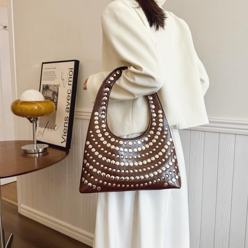 PU Leather Rivet Punk Bag Shoulder Underarm Bag Handbag Vintage Purse Niche Cool Personalized Casual Crescent Hobo4