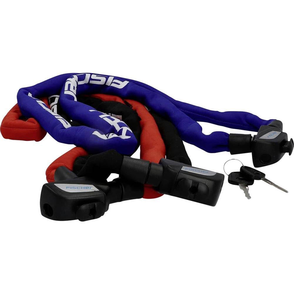 FISCHER Kettenschloss Neopren mit Schlüssel, Fahrradschloss, Länge: 130cm, Sicherheitsschloss E-Bike, Diebstahlschutz