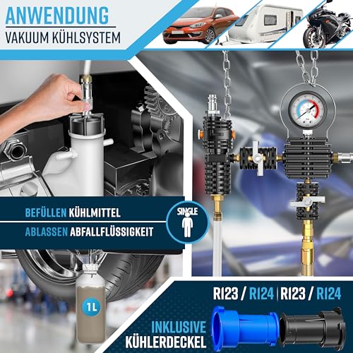 MASKO® Comprobador de sistema de refrigeración y dispositivo de purga | Comprobador de presión del radiador, dispositivo de purga de 28 piezas, incluye adaptador de radiador universal, bomba de vacío - imagen 5