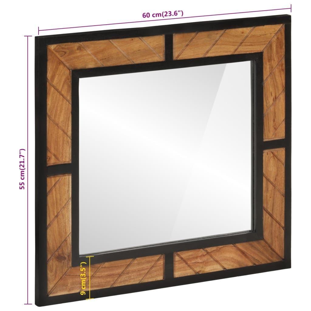 Akazienholz Spiegel 60x55 cm Wandmontage | Rechteckiger Badspiegel, Klares Glas, Für Make-up und Rasur, Platzsparend