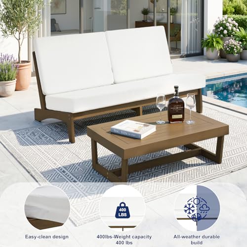 Image of Pia Ricoo 1-Piece Patio Furniture Set, Outdoor Loveseat with 4.5-Inch Thick Cushions, All-Weather Outdoor Sofa for Backyard, Deck, Lawn - Beige (Split Back)