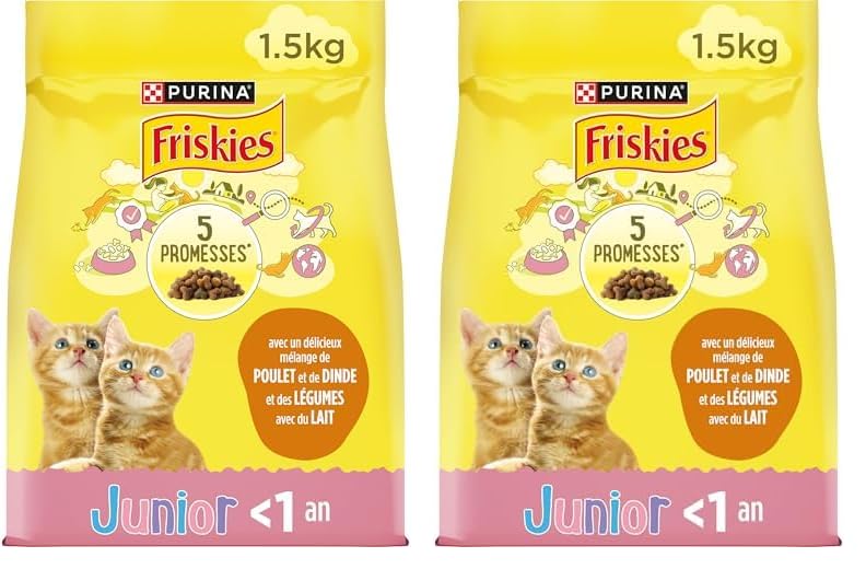 FRISKIES Junior au Poulet, à la Dinde, au Lait et aux Légumes - 1,5 KG - Croquettes pour Chaton...