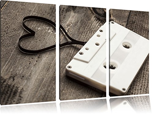 Pixxprint schöne Kasette mit Herzform, Leinwandbild 3 Teilig, Gesamtmaß: 120x80cm, Wandbild, Dekoration, fertig gespannt, Kein Poster