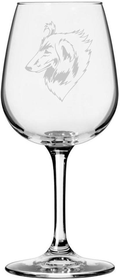 Rough Collie Dog Themed Etched 12.75oz Wine Glass