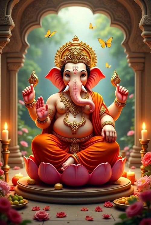 Fliptic Lord Ganesh Poster Wall | Ganpati Sticker Wall | Ganesh Ji Sticker | Ganesha Chaturthi Poster for Decoration | (300 GSM Paper, 12 x 18 Inch, Multicolour) (Design 4, 45L x 30W cm)-image-4