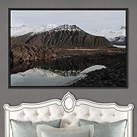 Framed Canvas Wall Art Calming Waters Aerial Cool Lake Landscape Multicolor Photography Realism Relax/Calm - 16x24 inches