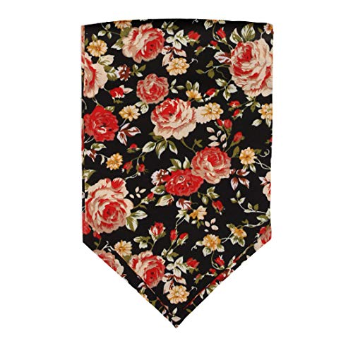 Dan Smith C.C.AQ.I.041 Black Red Green Rosy Brown Extra Long Ascot Tie Floral Cotton Formal Cravats for Men's Suit - Thumbnail 2