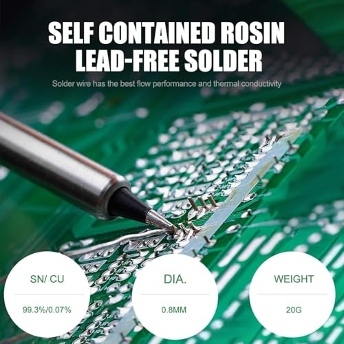 Image of Lead Free Solder Wire, 0.8mm Soldering Wire with Rosin Core Solder 50g Content 2.2% Solder Flux Sn99.3-Pb0.7 Electronic Solder Best Solder for Electronics Electrical Soldering