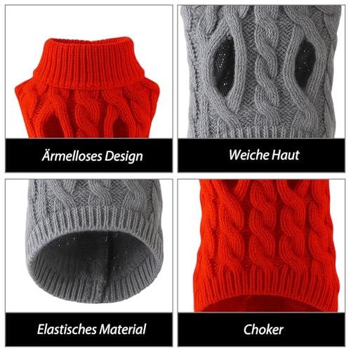 Dackel Pullover, Hundepullover Kleine Hunde, 2 Stück Set in Khaki und Rot, Weicher Strick für Dackel und Kleine Hunde, Leicht und Atmungsaktiv, Größe L