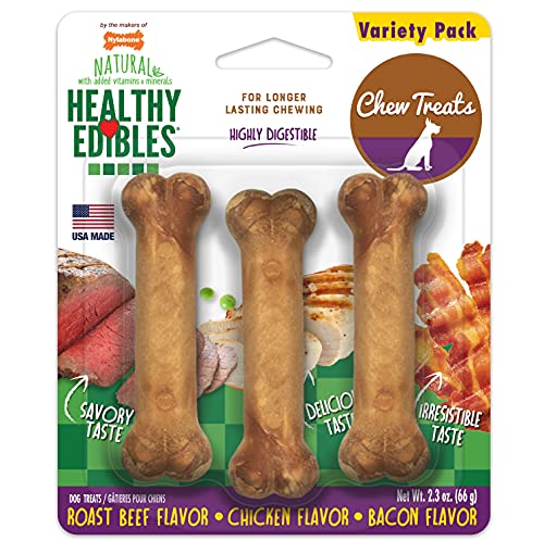 Nylabone Healthy Edibles All-Natural Long Lasting Chew Treats Variety Pack 3 Count X-Small/Petite #TOP13