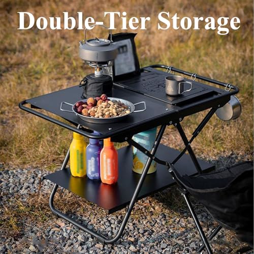 Tavolo da campeggio, portatile, pieghevole, con borsa portaoggetti, per barbecue, spiaggia, pesca e picnic all'aperto, grande design in metallo, perfetto per giardino e balcone
