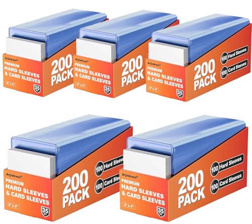 1000 Card Sleeves Hard Plastic, Arjiekwei 3'X4' Baseball Cards Protectors Plastic, Premium Card Holder for Trading Sports Baseball Football Game Cards (500 Hard Sleeve + 500 Soft Sleeve)