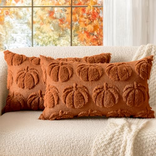 MIULEE Fall Lumbar Pillow Covers 12x20 Pumpkin Autumn Decorations Dark Rust