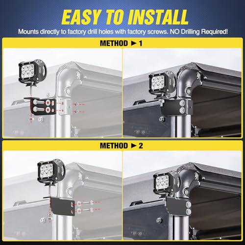 Image of Nilight Rear Roof Backup Light Bar Brackets for Polaris Ranger 2013-2024 | for Polaris Ranger Full Size 570 800 900 1000 XP Crew 900 1000 2013-2024 Pro-fit Cage, Mounts Reverse LED Pods