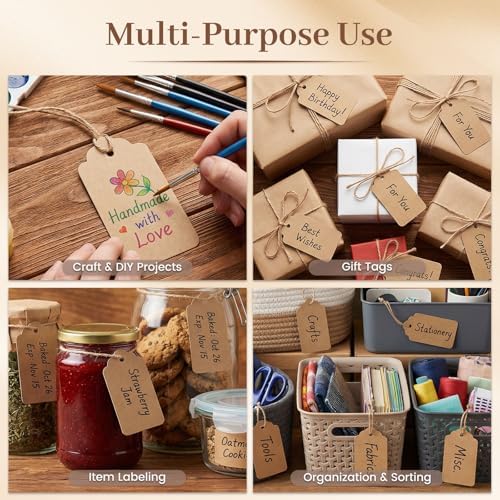 SALLYFASHION 100PCS Gift Tags with String Attached, Kraft PaperHang Tags — view 2